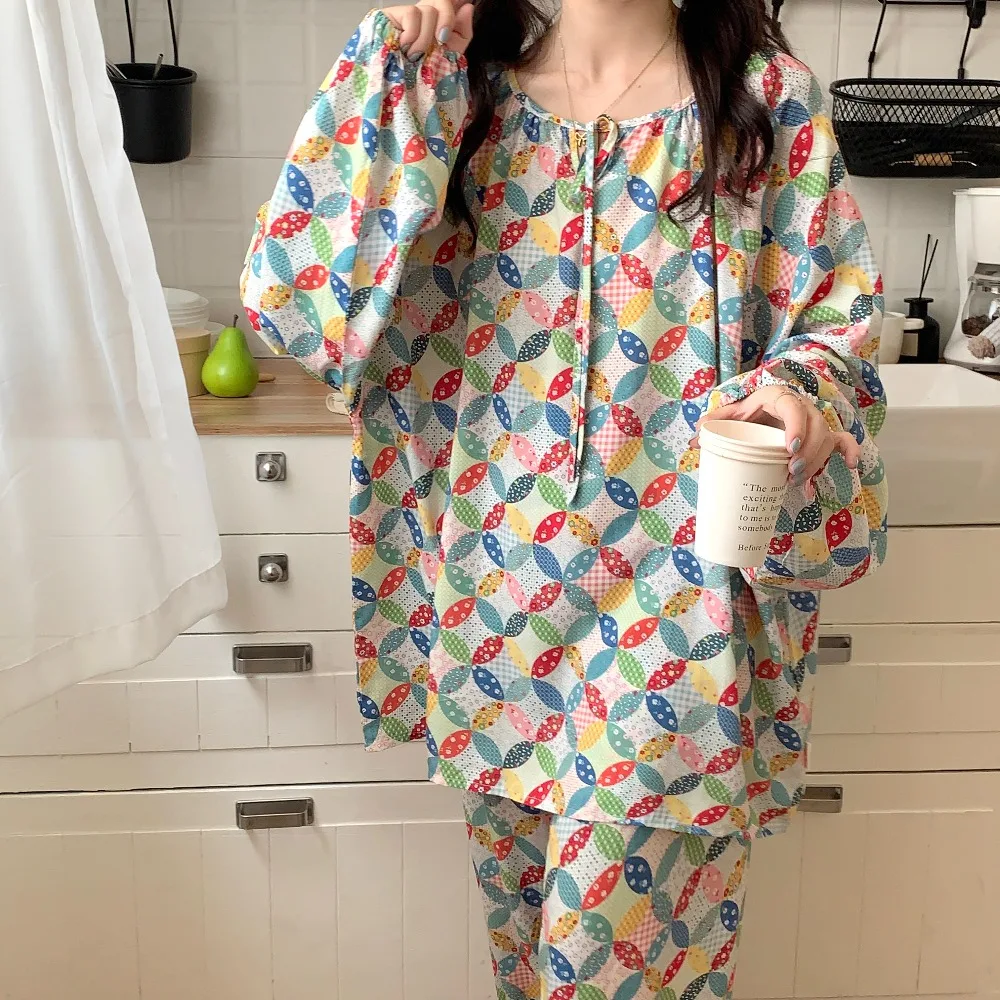 

Sweet Floral Long Sleeve Sleepwear Set Women's Loose Casual Home Clothes 2026 New Style Spring Autumn Season Polyester Cotton