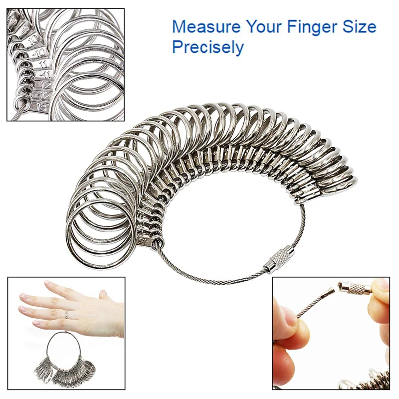 AOAO-2X مجموعة أدوات قياس حجم الحلقة بما في ذلك حلقة مغزل حلقة معدنية مجموعة قياس الحجم مطرقة مطرقة مطرقة النسخة الأمريكية