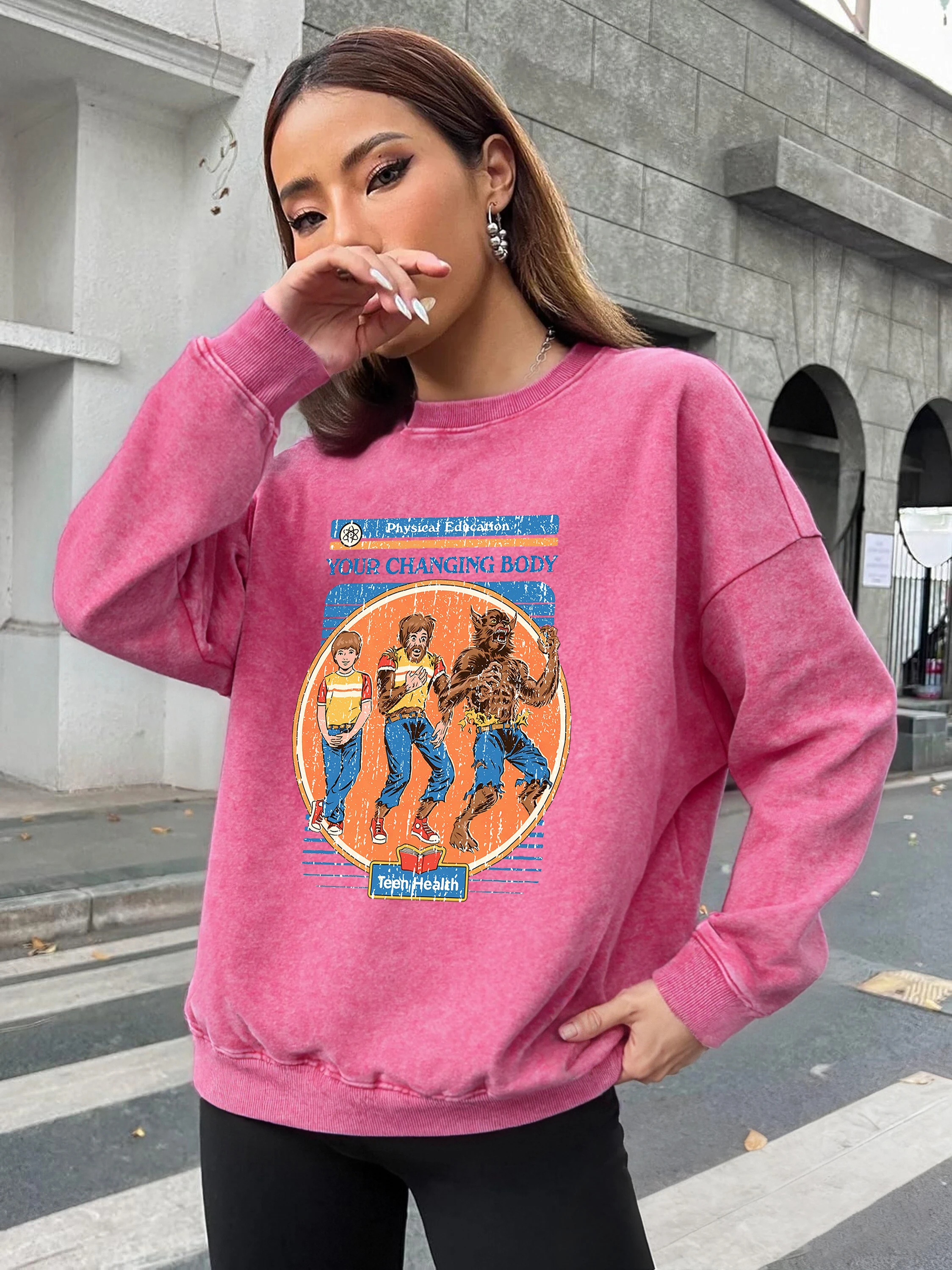 Your Changing Body Print امرأة س الرقبة البلوز عارضة لينة غسلها البلوز ملابس قطنية مريحة طويلة الأكمام الخريف أعلى #1