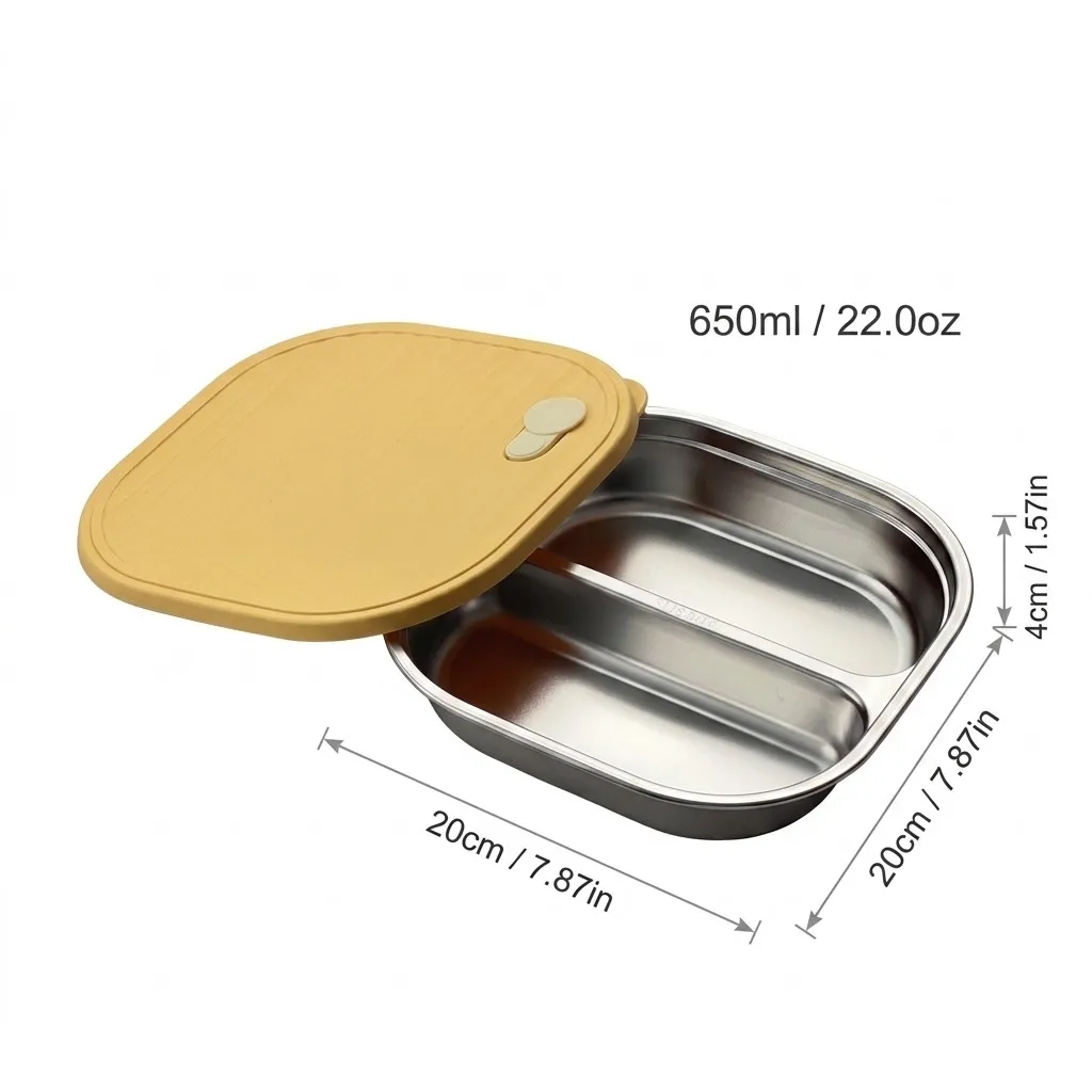 Magnetronbestendige 304 roestvrijstalen schaal met deksel, portiecontrole, verdeelde voedselbak, volwassen dieetbord, keukengerei, servies