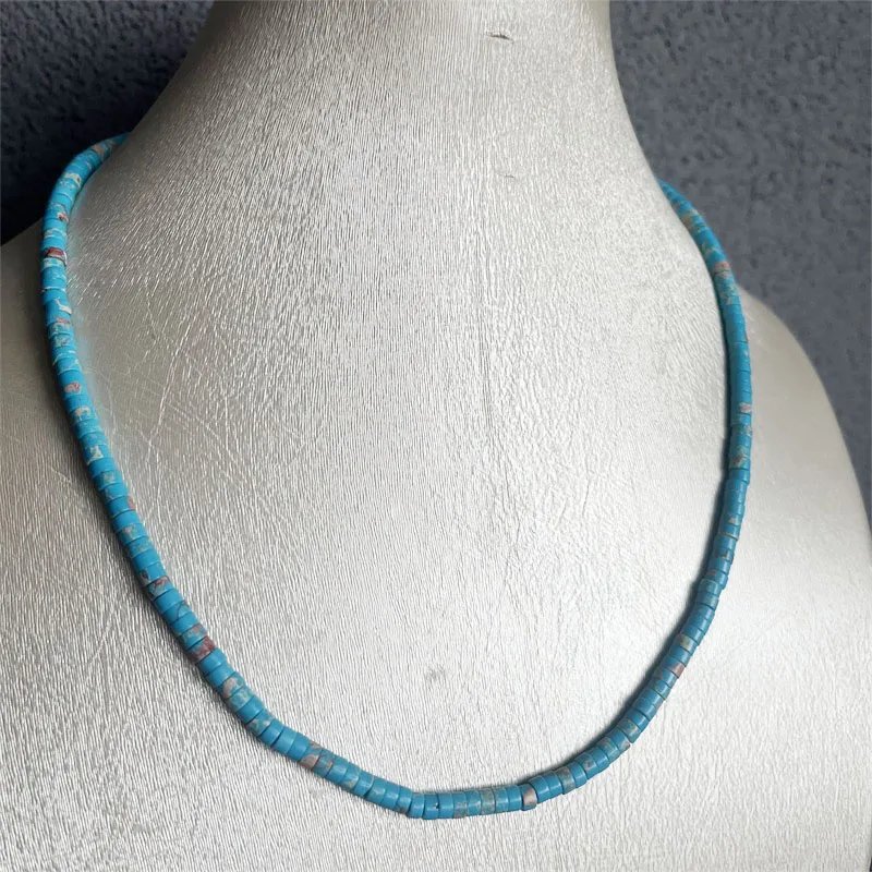 2*4MM Heishi White Blue Imperial Turquoise Necklace Calaite Stainless Steel Natural Stone Chocker Jewelry Beaded Woman Mother