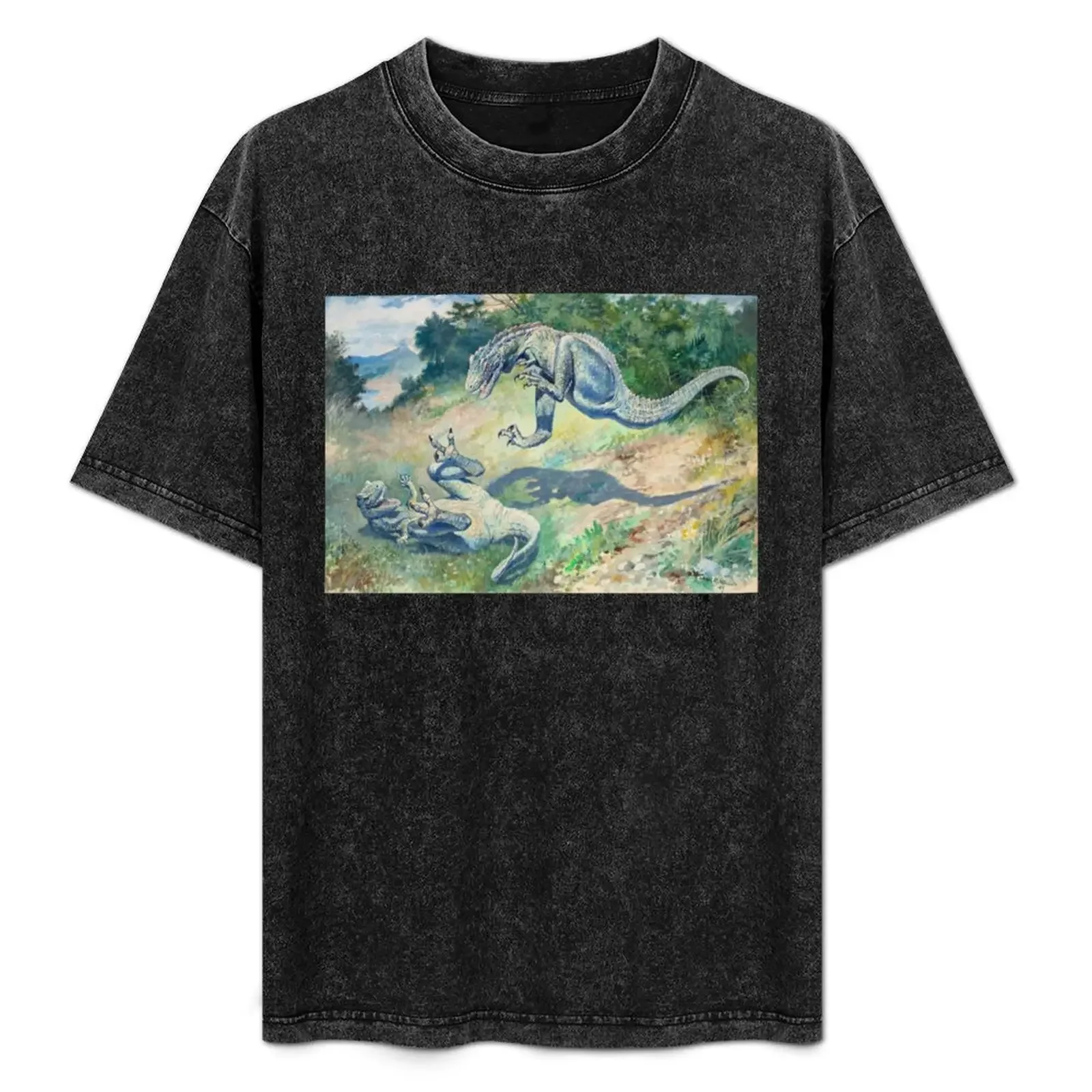 

Leaping Laelaps by Charles R. Knight - Dinosaur painting T-Shirt Soft Cotton Print T-Shirt
