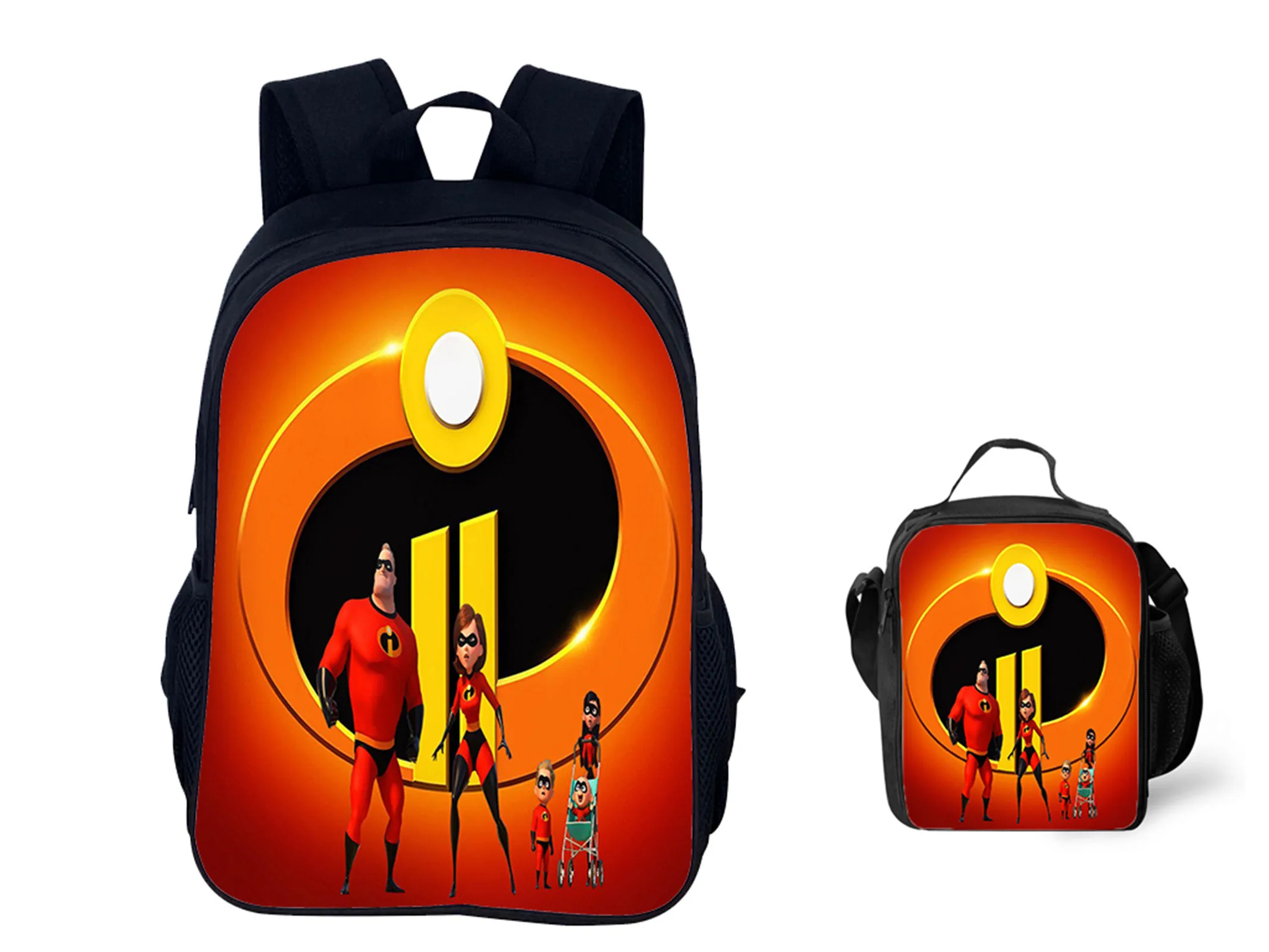 NEW Student Lightweight School Bookbag and Reusable Lunch Box 2Pcs Set,The Incredibles Durable Backpack for Kids