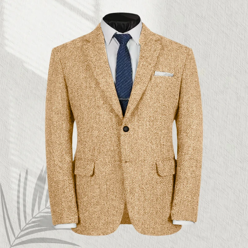 Blazer de traje de otoño para hombre, chaqueta cruzada en espiga, chaqueta informal de negocios a medida para hombre, abrigo para banquete y novio