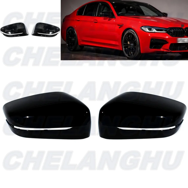 For BMW G30 530i 540i 520d F90 M5 2016 2017 2018 2019 1 Pair Black Painted Mirror Cover Cap Housing with turn signal Hole