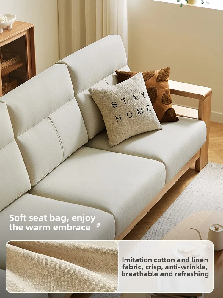 cx solid wood sofa three people, wooden furniture fabric sofa