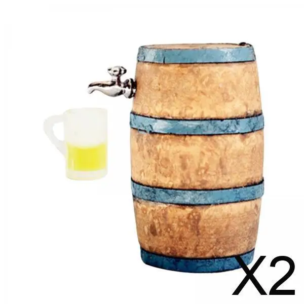 

2x 1:12TH Miniature Beer Barrel Pretend Toy Doll House Beer Cask for Kids Toy