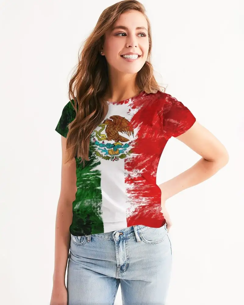 T-shirt manches courtes femme imprimé drapeau du mexique en 3d