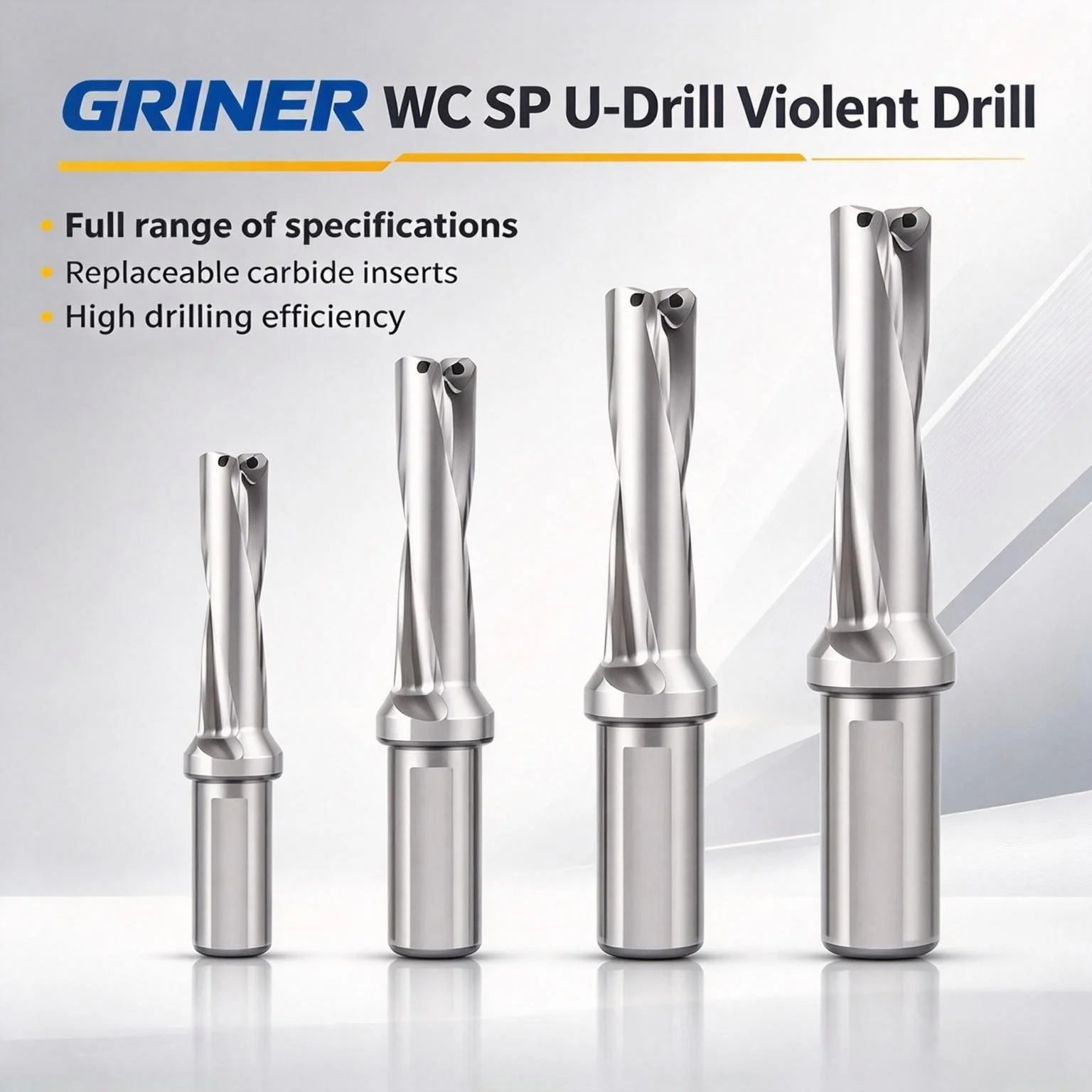 GRINER U‑Drill Indexable Fast Drill 2D 3D 4D 5D SP WC Insert Holder Internal Cooling Water Jet Flat Bottom Drill For CNC Lathe M