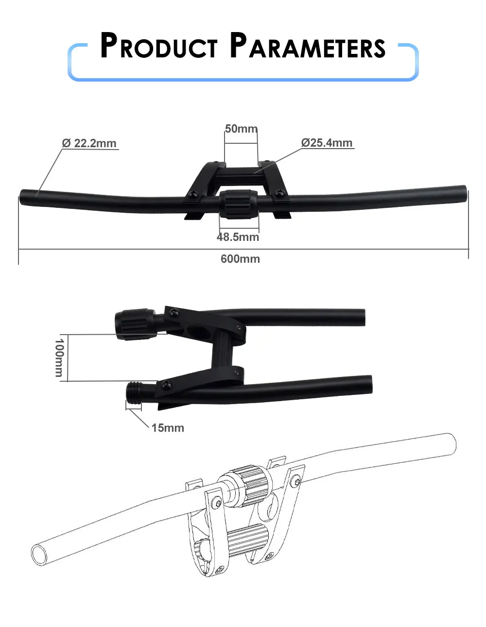 Faltbarer Fahrradlenker aus Aluminiumlegierung, 25,4/31,8 x 600 mm, 90-Grad-klappbarer elektrischer Tretroller-Fahrradlenker – Detail 5