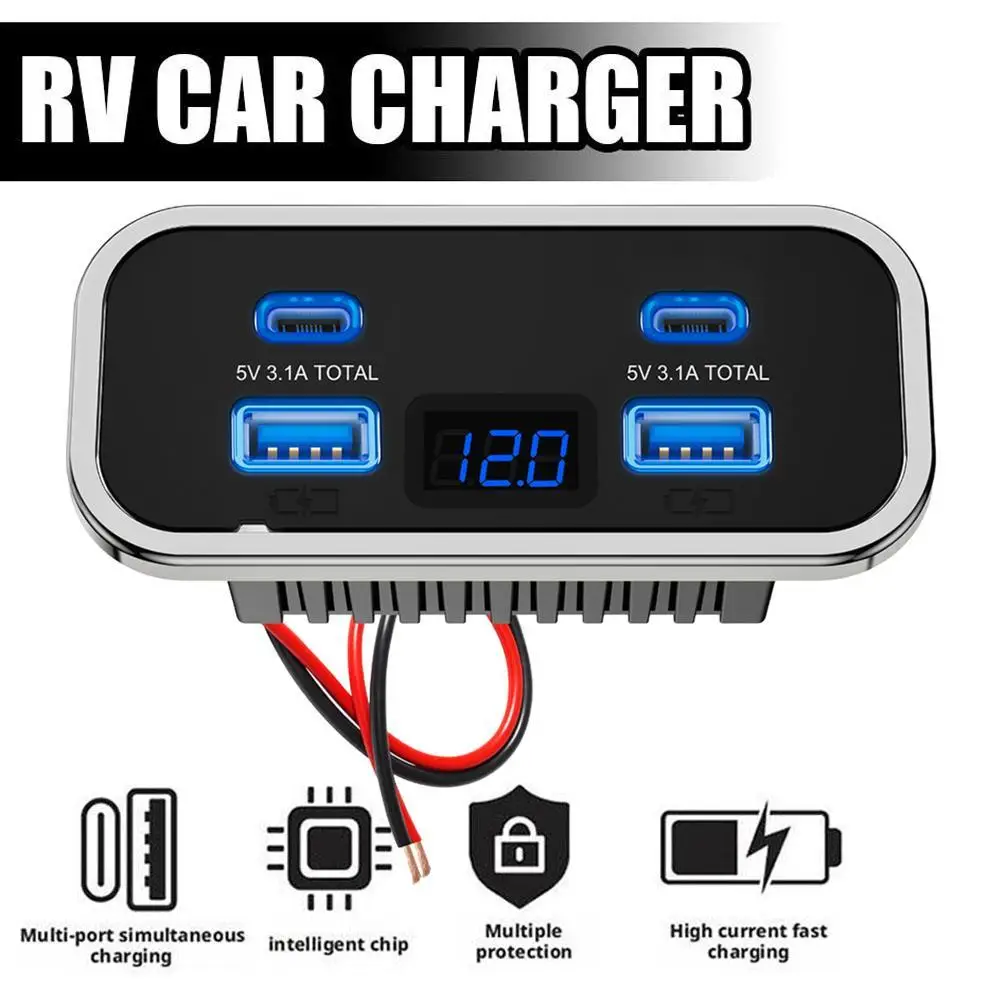 

Автомобильное USB-зарядное устройство 12В/24В с 4 портами, двойным PD и двойным QC3.0, с вольтметром, настенное крепление, быстрое зарядное устройство, панель для кемпера/автомобиля