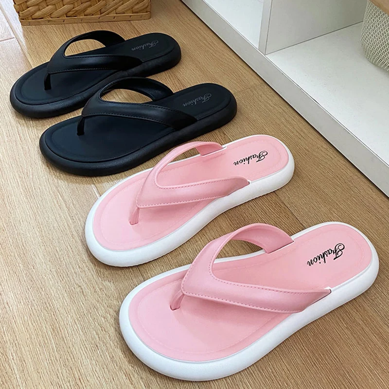 Lightweight Women\'s Flip Flops 2024 Summer Clip Toe Soft Sole Bathroom Slippers Woman Comfort Flat Heel Non-slip Beach Slides