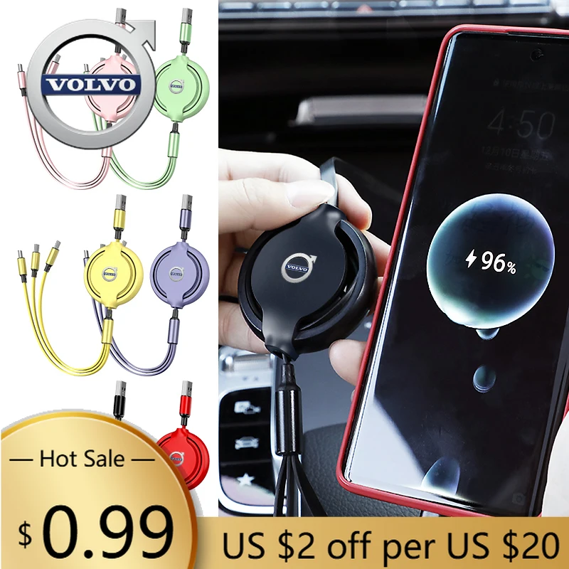 

Hub Caps Retractable 3 in 1 Fast USB Cable Charger For Volvo AWD V60 V40 XC90 S60 XC60 S90 V90 CX70 XC40 C40 C70 EX90 Rdesign Ac