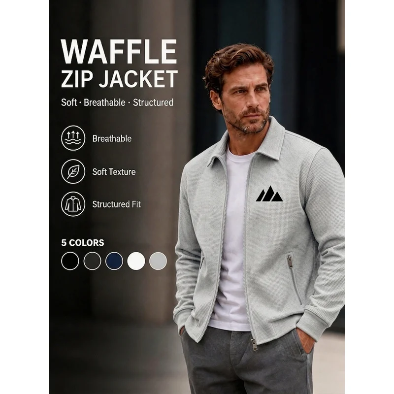 Men's Waffle Texture Jacket-Simple“Yamagata”Printing-Comfortable and durable-Versatile design，Travel and Commuting Outfits