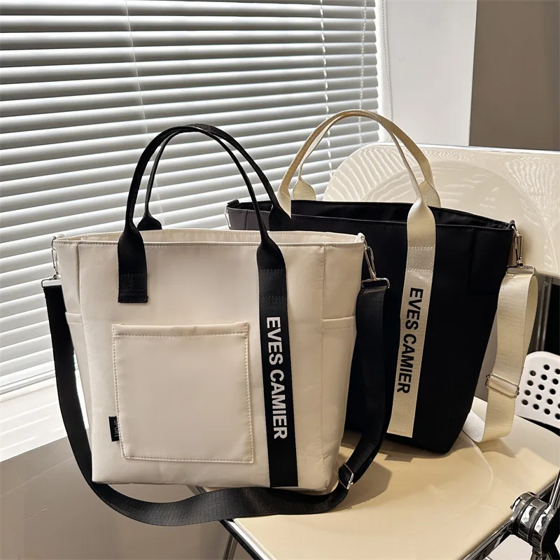 

New Casual Tote Large Capacity Shoulder Bag Nylon Waterproof Canvas Handbag Simple Fashion Messenger Bags For Schoolgirl