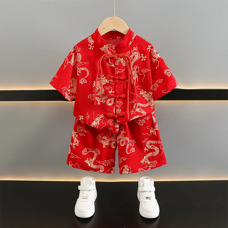 Hanfu Boys Children Retro Style Chinese Traditional Tang Suit New Year Dress Baby Summer Daily Costume Baby Birthday Gift