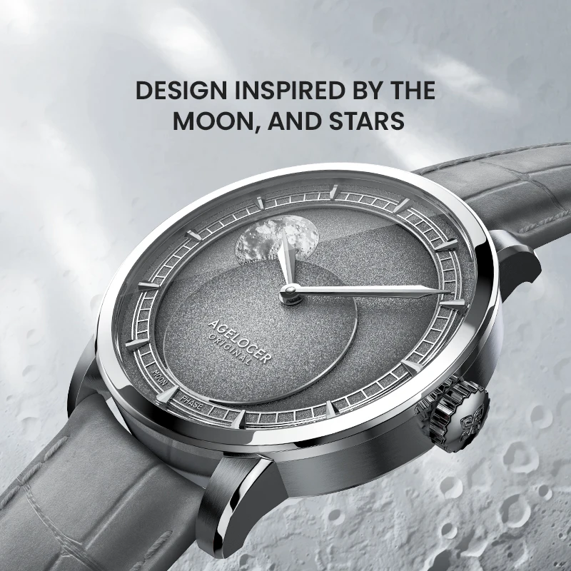 AGELOCER Original Astronomer 29.51 Day Moon Phase Steel Bracelet Men's Automatic Mechanical Watch Birthday Gift for Men