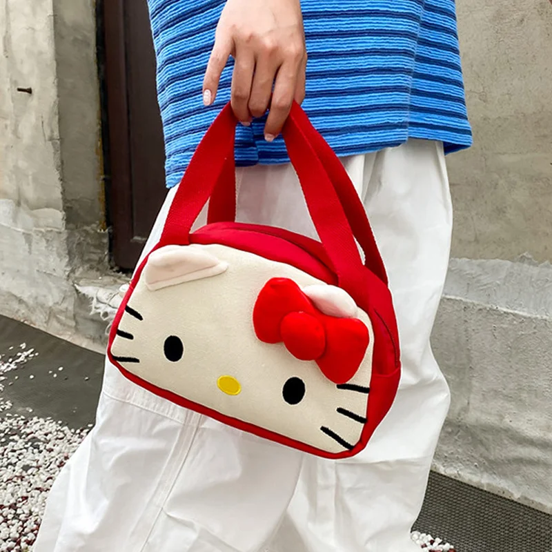 Hello Kitty Cute Canvas Coin Purse New Three Dimensional Bow Large Capacity Storage Bag Girl Fashion Trend Matching Handbag