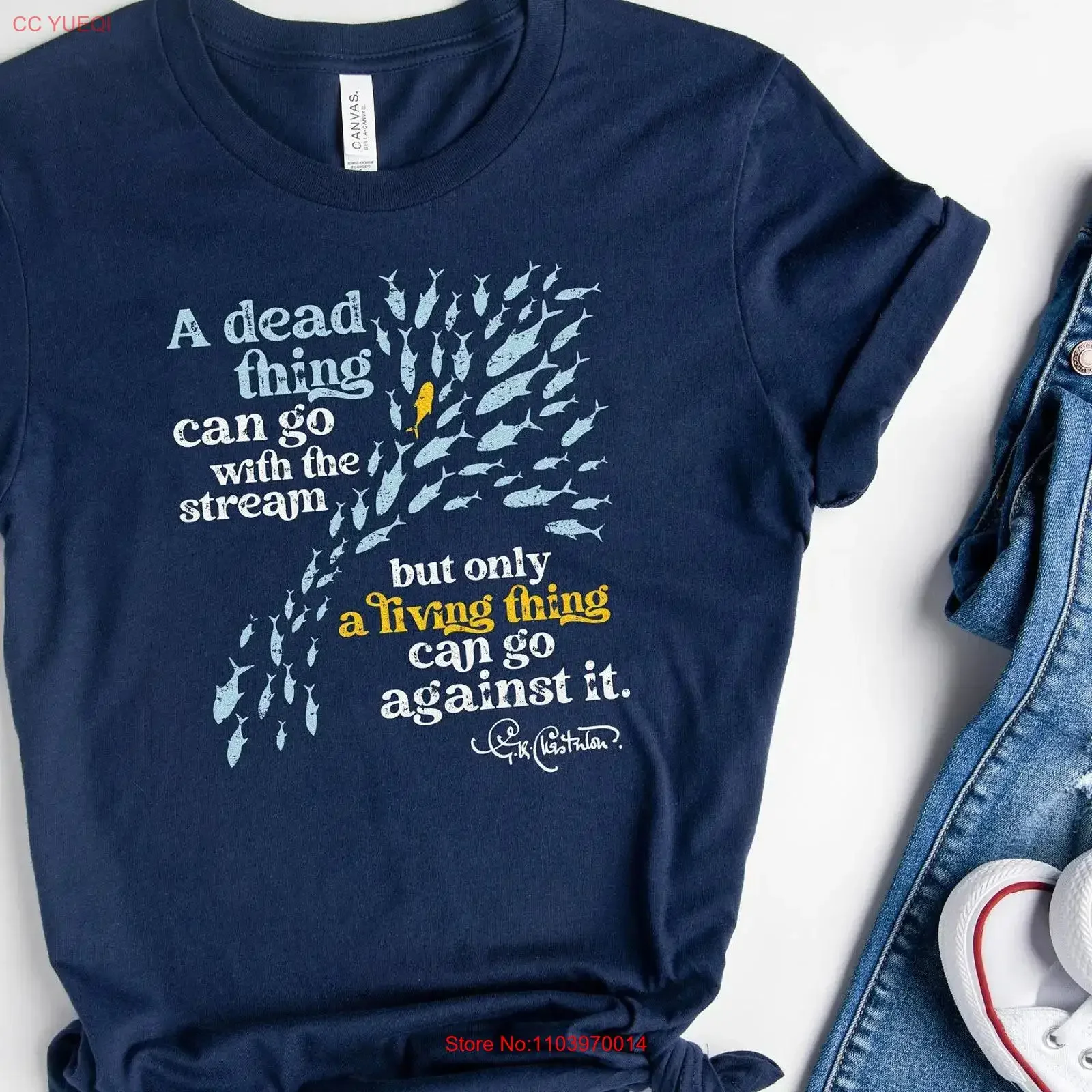 Футболка G K Chesterton Джерси Мертвая вещь может идти с потоком Католический подарок для него ее винтажный мытый дышащий