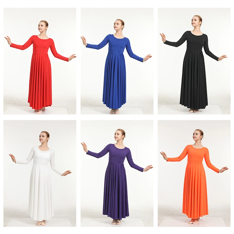 Abito da lode da donna Costume da danza liturgica Manica lunga Abbigliamento da ballo Vestibilità ampia