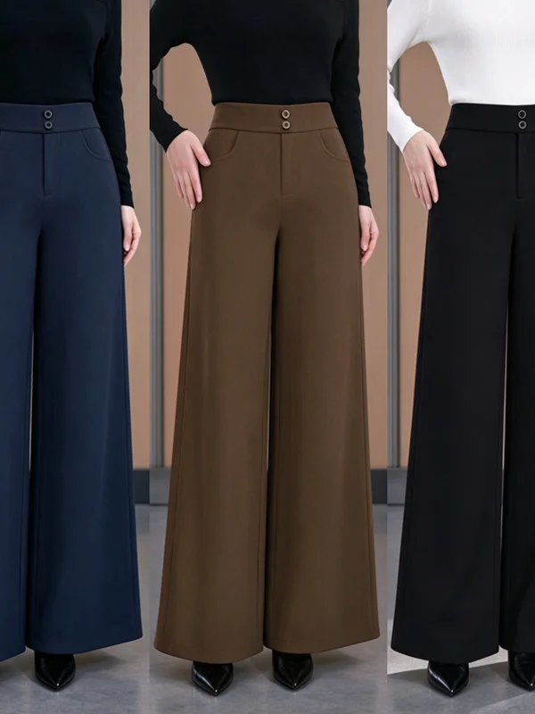 Stylish Wide Leg Pants Women's Loose Elastic Waist Midi Length Casual Trousers for Middle-Aged And Elderly Straight Cut