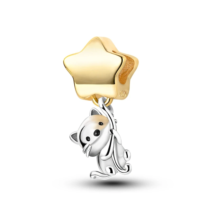 

Подвески-шармы из стерлингового серебра 925 пробы в виде кошки, собирающей звезды, подходят для создания оригинальных браслетов своими руками, милый и изысканный подарок для любителей кошек.