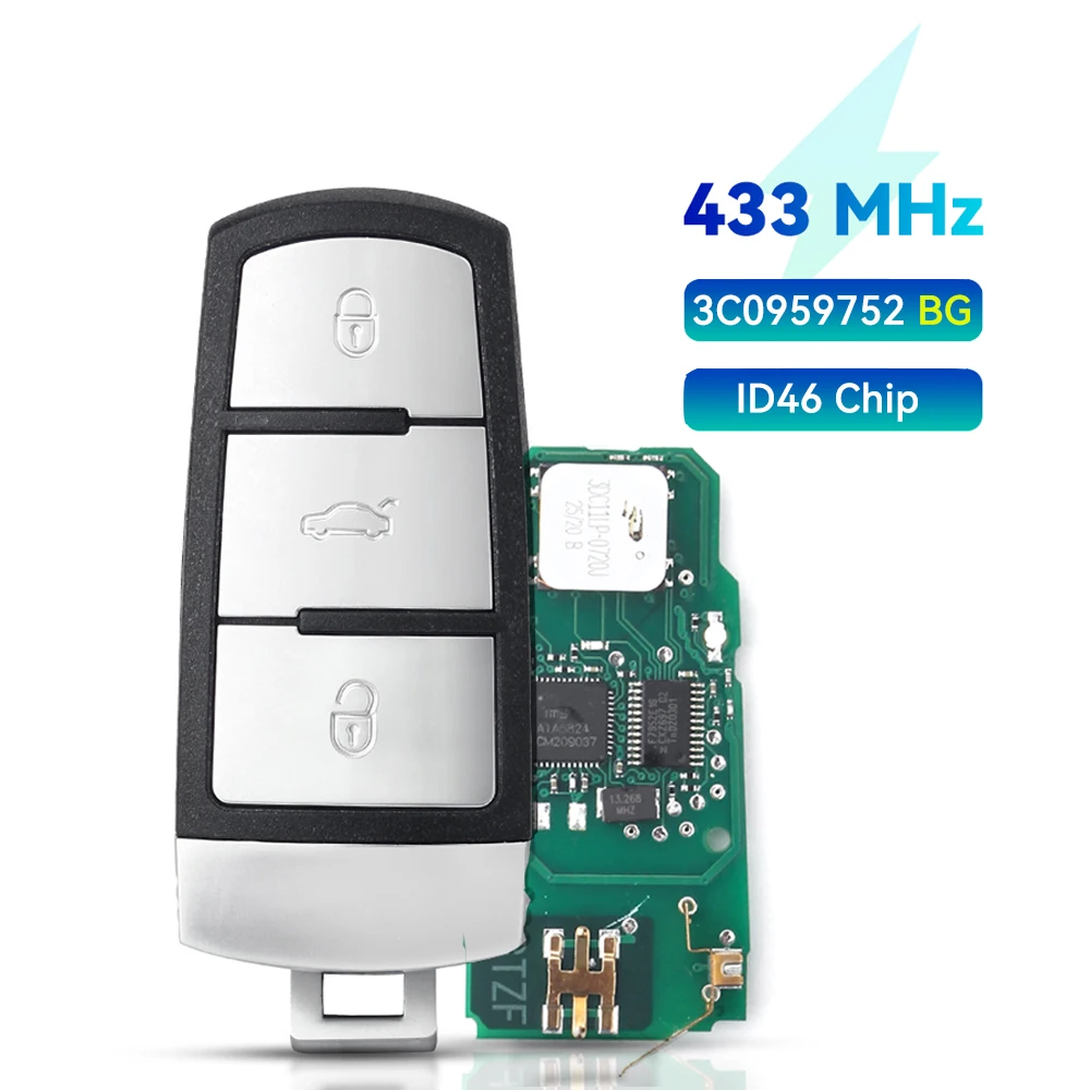 KEYYOU 3C0959752BG / BA Keyless Go Remote Auto Schlüssel 3 Taste 434 MHz PCF7936 ID46 für VW für Volkswagen Passat CC Passat Magotan