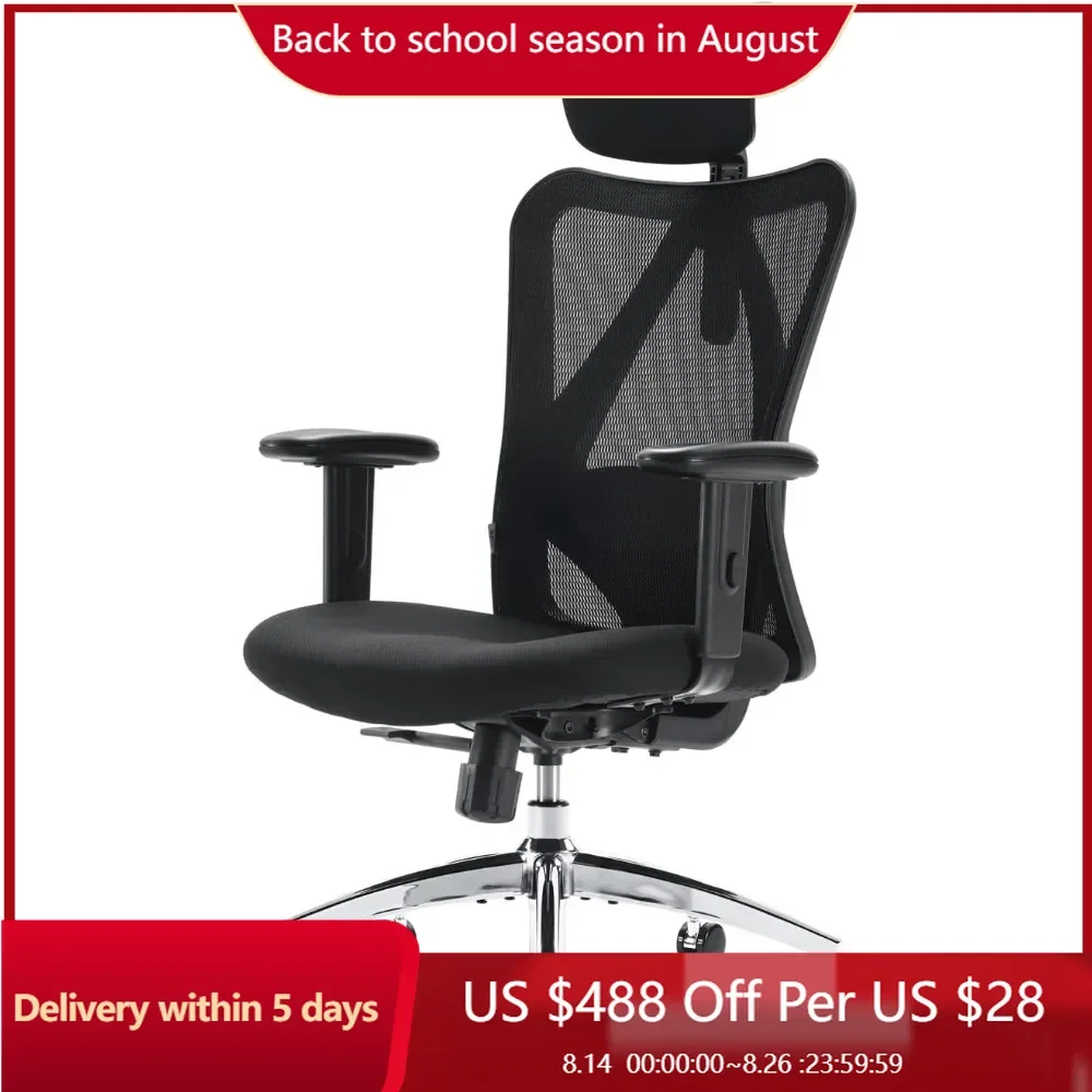 

M18ergonomically designed large office chair with adjustable headrest,2Darmrest lumbar support,andPUwheel rotation tilt function
