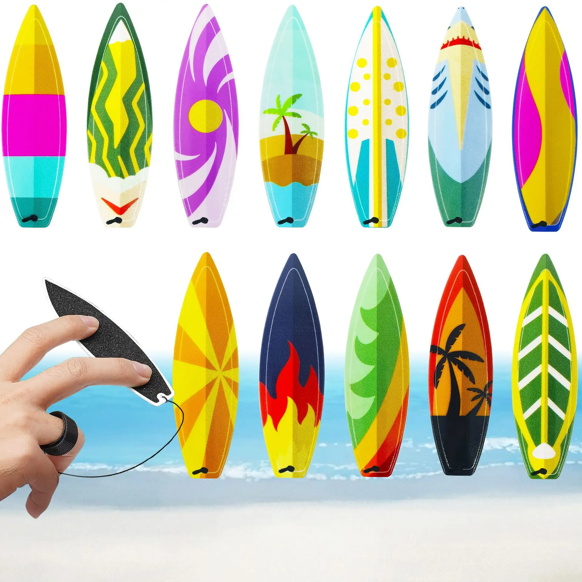 5Pcs/bag Plastics Mini Finger Surfboard Printed Fingertip Surfboard Children Stress Relief Fidget Toy Finger Air Surfing Toys