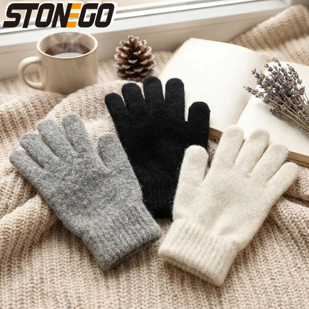 

Теплые толстые вязаные шерстяные перчатки с полными пальцами для езды на велосипеде, вождения, зимних видов спорта на открытом воздухе для мужчин и женщин