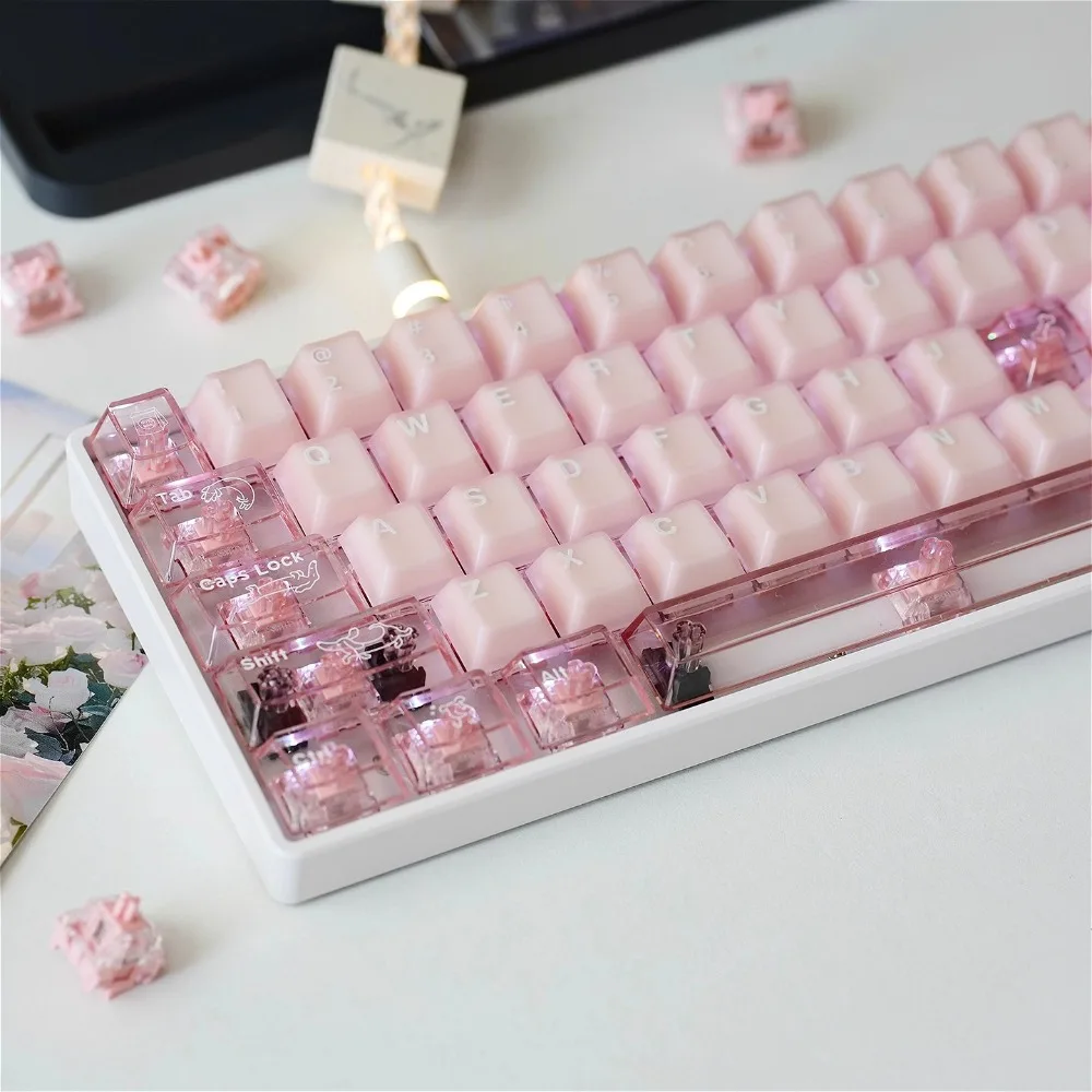 

Cherry Profile R2 Pink Sakura Keycaps for Wooting, PBT+PC Hybrid Keycaps, JIS Layout, Translucent