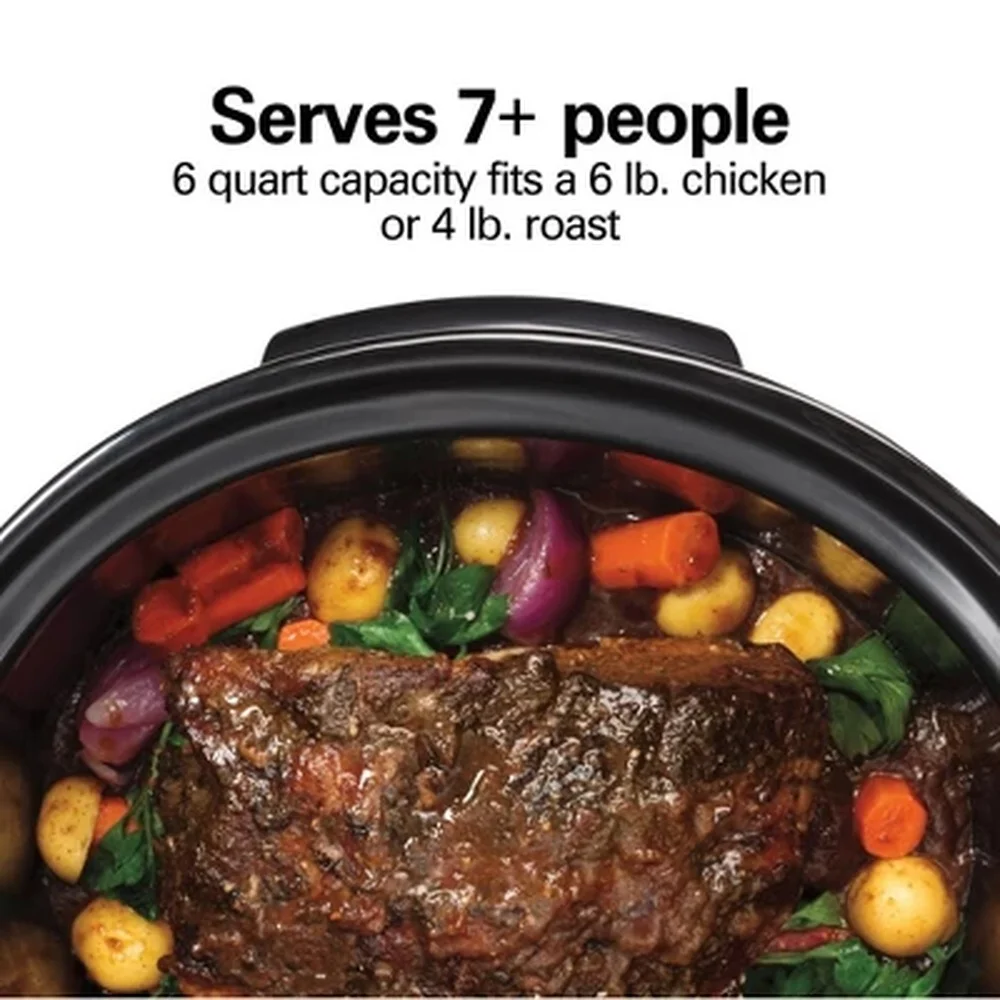 6Qt Programmable Slow Cooker with Temperature Probe Automatic Keep Warm Defrosts Frozen Meat Cooks Safely Family Size 7 Plus