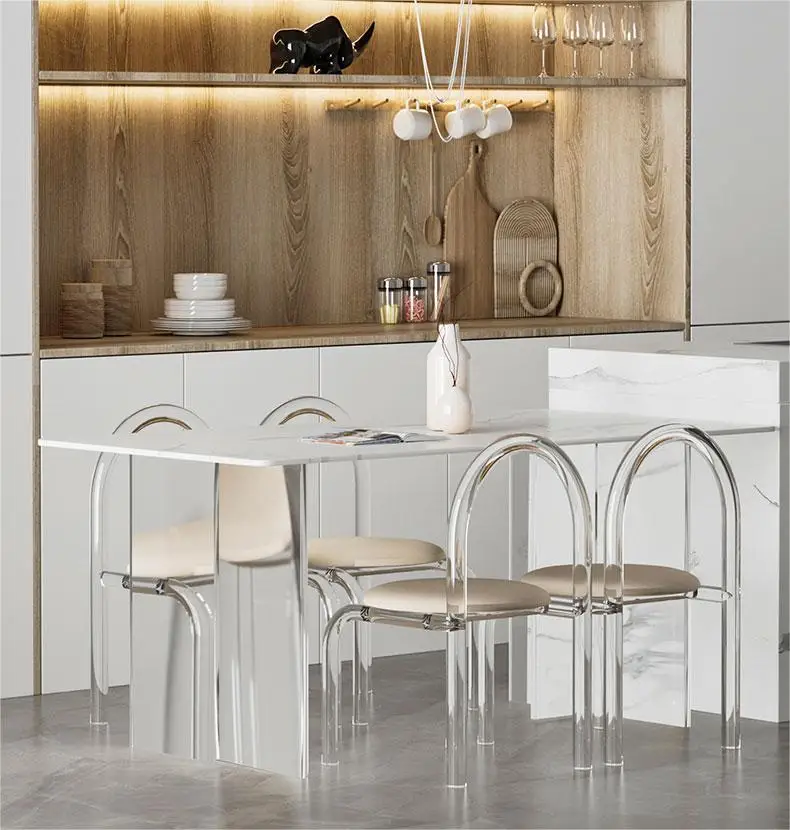 Ensemble de Tables Modernes et Chaises en Acrylique, Mobilier de Luxe, pour Restaurant, Café, Salle à Manger, Latéral, Table à Manger en Marbre, 4 Ensembles