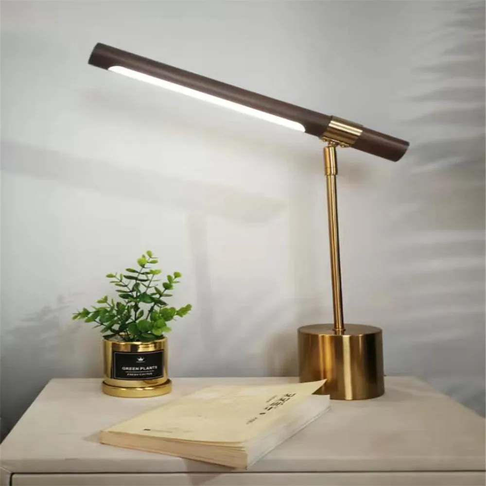 Lampada da scrivania moderna a LED con venature del legno semplice, decorazione artistica per hotel, lampada da tavolo, camera da letto, studio, protezione per gli occhi, lampada da lettura per interni