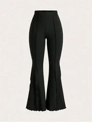 Lettuce Trim Elastic Women's Flared Pants for Women Spring Autumn Winter Casual Rib-knit Slim Fit Trousers Leggings Streetwewar
