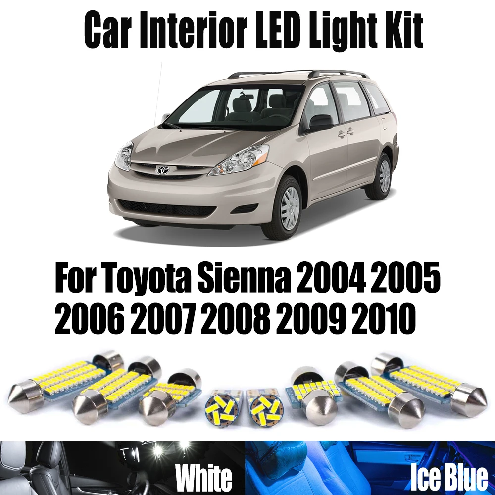 

11 шт. Canbus автомобильный светодиодный внутренний купол для чтения карт, комплект освещения багажника для Toyota Sienna 2004 2005 2006 2007 2008 2009 2010 аксессуары