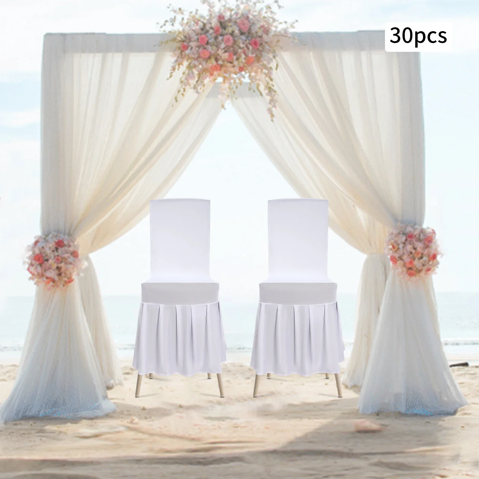 أغطية كراسي قابلة للتمدد مكونة من 30 قطعة، قابلة للغسل في الغسالة ومضادة للبهتان/التجاعيد، تصميم تنورة مكشكشة أنيقة لحفلات الزفاف/الولائم