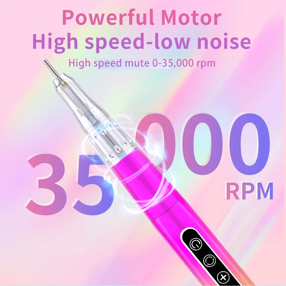 65W Professional 35000RPM New Color Cordless Ultra Smooth Coreless Motor Portable Nail Drill Pen With Charging Base