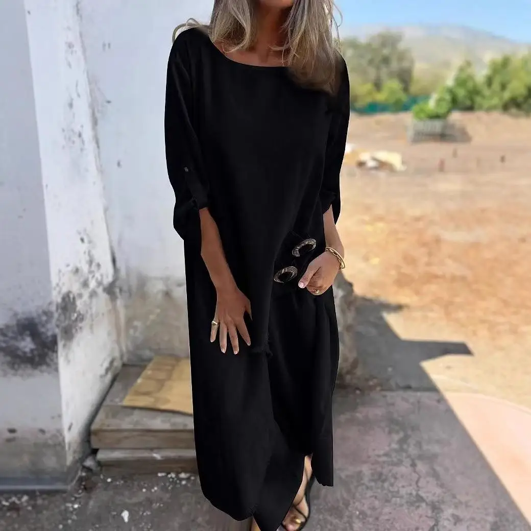 

Loose Long Robe Set Women's Fashion Asymmetrical Metal Buckle Classical Style Winter Collection Three Piece Suit Long Pants