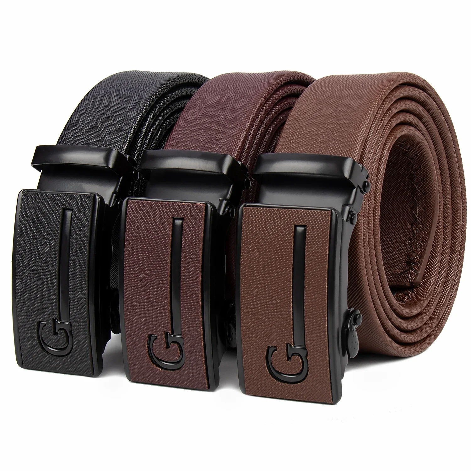 

High Quality Men Leather Belt Metal Automatic Buckle Work Business Black Cowskin PU Strap 2024 NEW