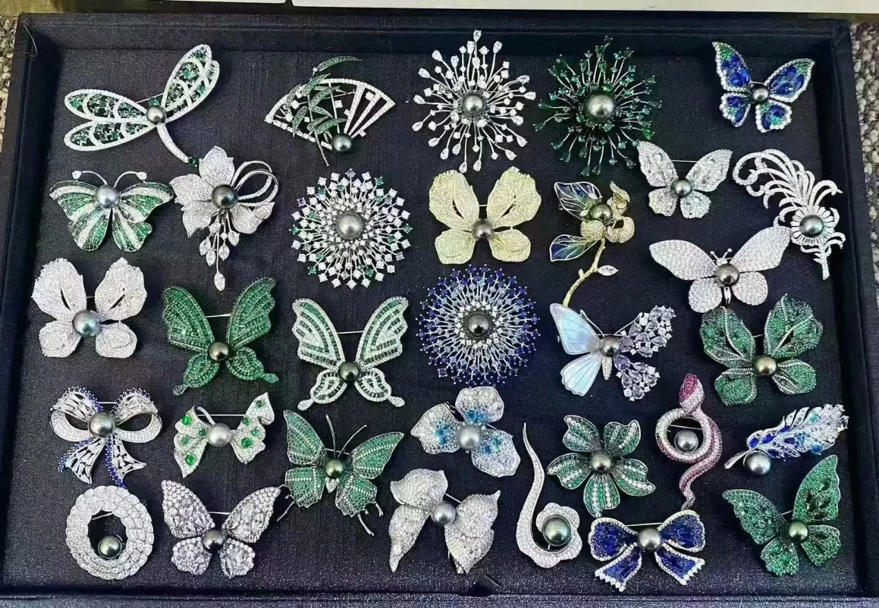 Certificate 925 Silver Metal Brooch Pin with Various Gemstones Vintage Lapel Pin Bespok Jewelry for Women Gifts Wholesale 50pcs