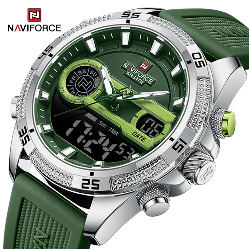 NAVIFORCE-Reloj de pulsera deportivo luminoso para hombre, cronógrafo de cuarzo con correa de silicona salvaje, resistente al agua, doble pantalla,