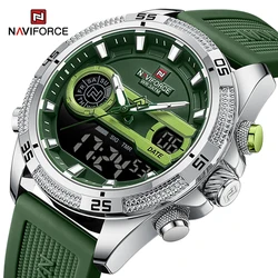 Naviforce relógio de pulso masculino com pulseira de silicone, casual, luminoso, esportivo, resistente à água, duplo display, quartzo, para homens, NF9223