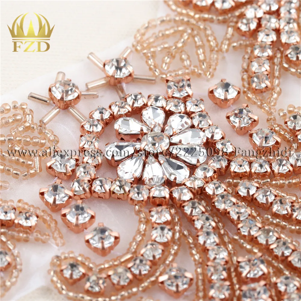 FANGZHIDI 1 Pezzo Fatto A Mano Hot Fix Per Cucire Strass In Rilievo di Cristallo Abito Da Sposa Applique per Abito Da Sposa decorazione Neckline