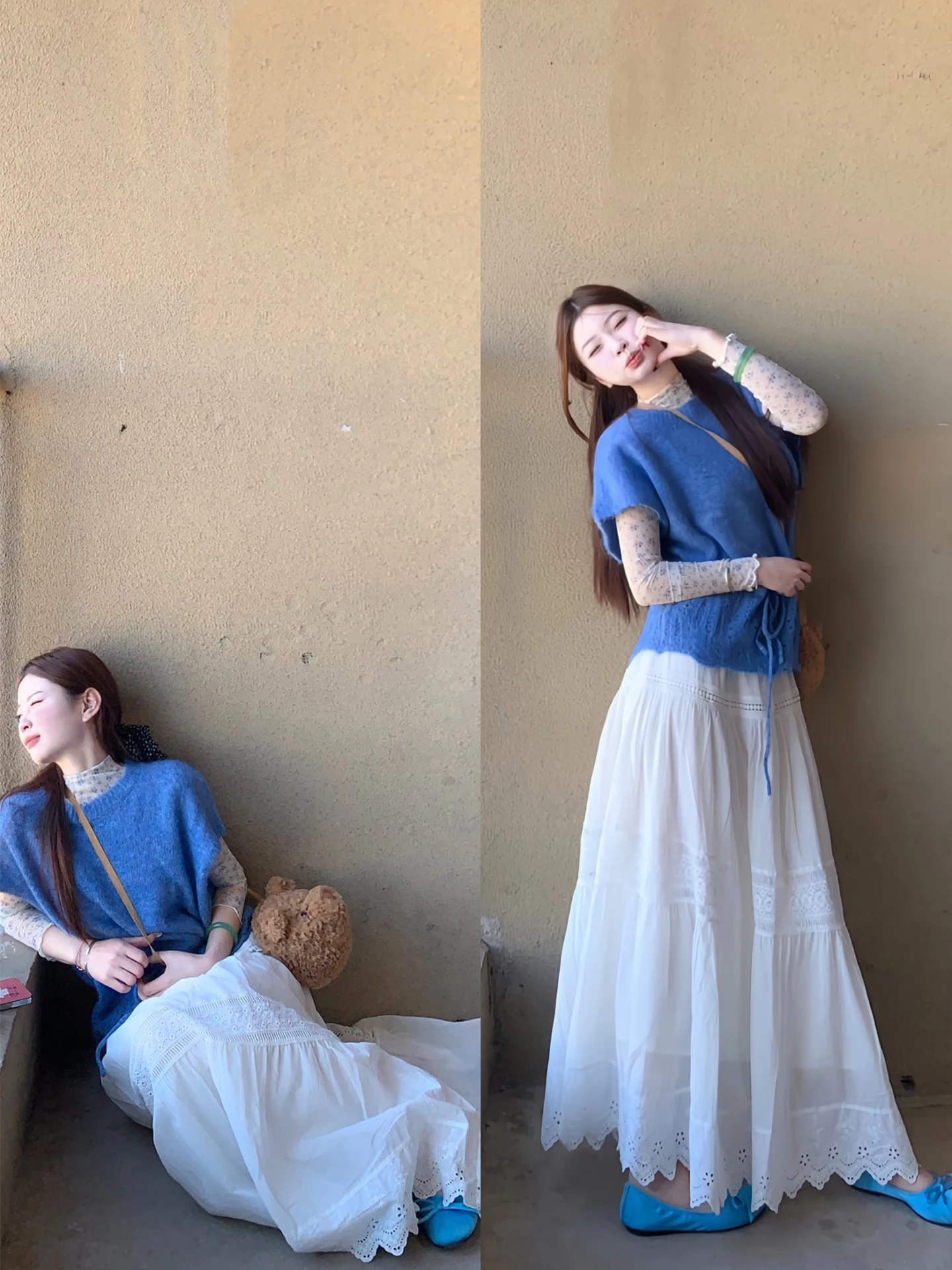 

Корейский стильный комплект для колледжа: красивая уникальная юбка А-силуэта из полиэстера и хлопка с высокой талией и длинными рукавами для ранней весны