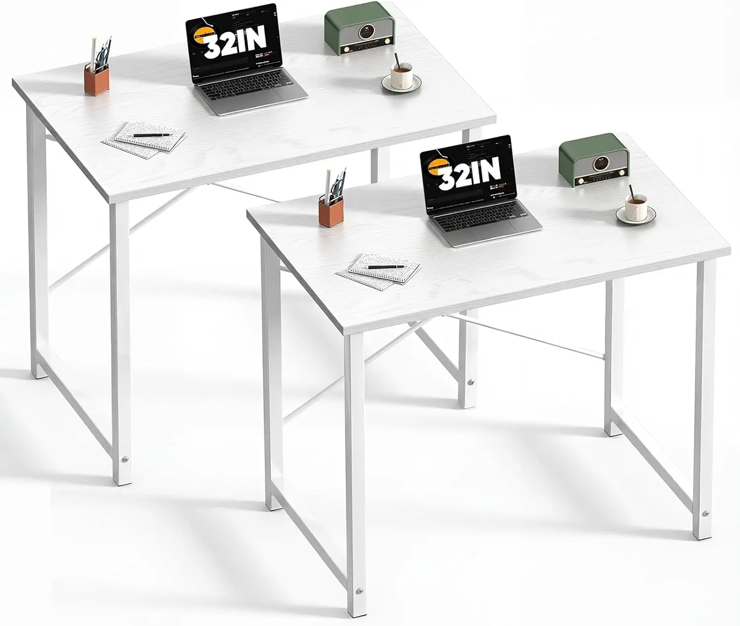

32 Inch Modern White Wood Desk with Metal Frame, 2-Pack for Home Office Study Writing