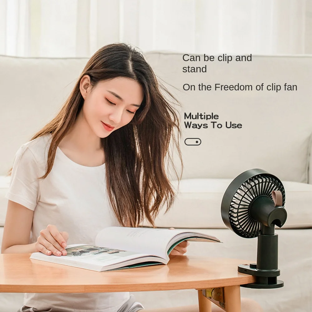 Desktop Small Fan Portable Student Dormitory Charging Clip Type Shaking Head Electric Fan with Remote Control-Black