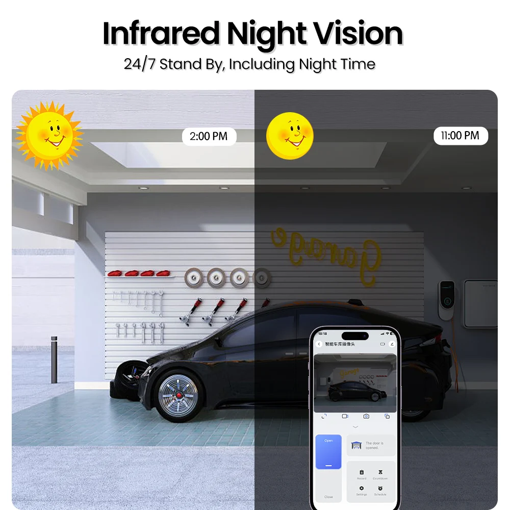 Imagem -05 - Câmera de Garagem Wifi Miucda Tuya 90 ° Monitor de Visão Noturna com Inclinação Controle Remoto sem Fio Câmera de Segurança Inteligente para Alexa Google Home