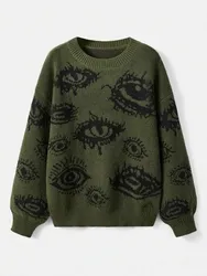 Traf Women's sweater eyes y2k new  pullovers Knit wear  Winter clothes women vintage Female clothing long sleeve tops Oversize