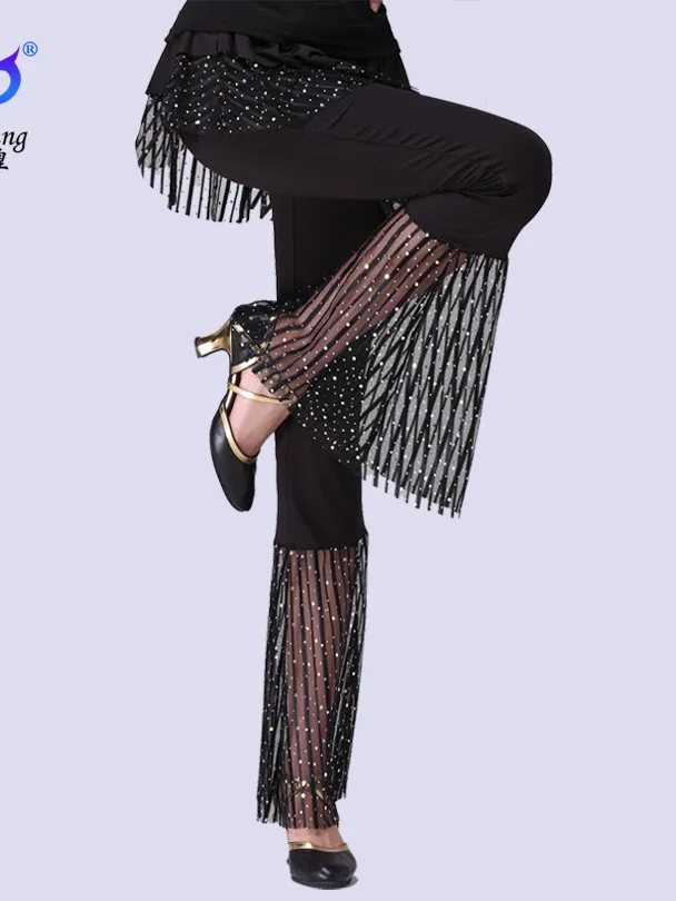 Social Dance Square Dance Trouser Skirt New Sequin Beveled Trouser Skirt Flared Pants Competition Performance Trouser Skirt